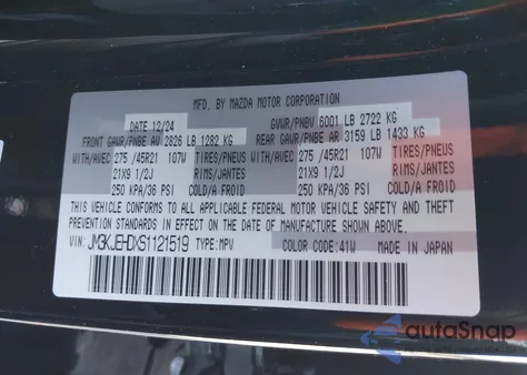 2025 Mazda Cx-70 3.3 Turbo Premium Plus Package from USA, damaged, VIN JM3KJEHDXS1121519